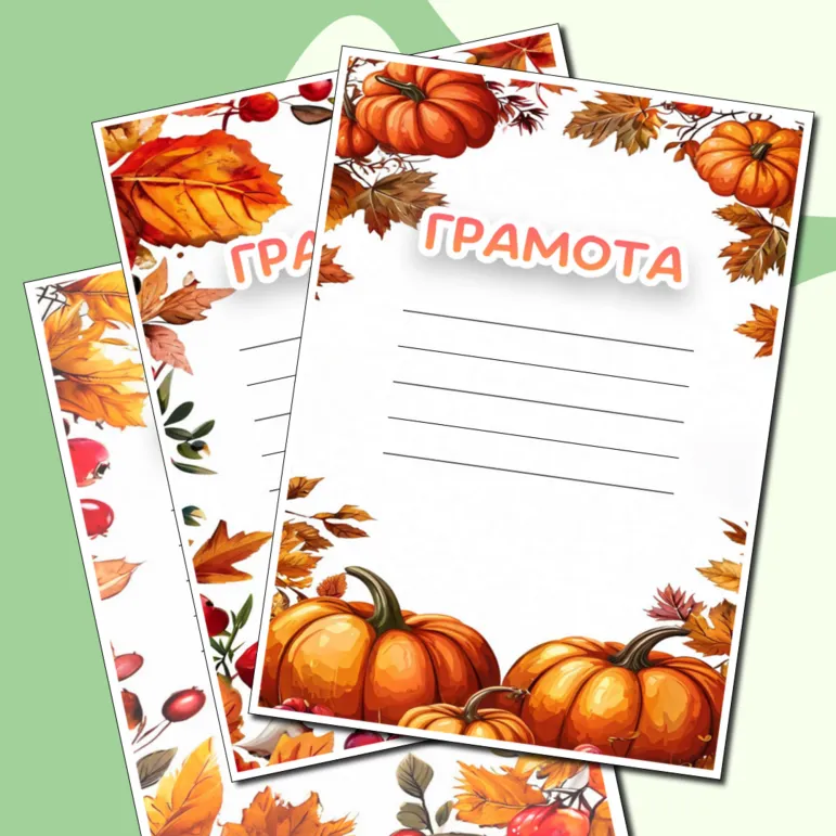 Осенние грамоты и сертификаты для любого случая в формате Word и PDF. 3 разных шаблона.