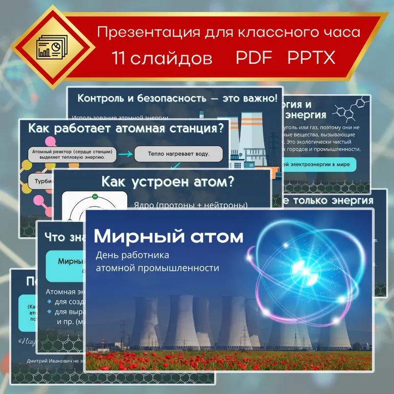 Презентация «Мирный атом. День работника атомной промышленности». Разговоры о важном, тематические классные часы.