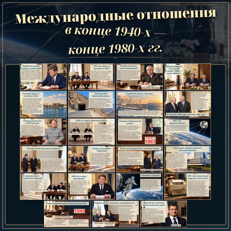 Презентация «Международные отношения в конце 1940-х — конце 1980-х гг» Всеобщая история. 11 класс, Мединский В. Р., Чубарьян А.О.