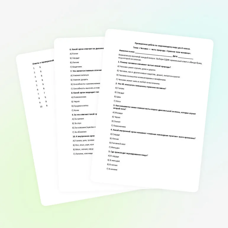 Проверочная работа «Человек — часть природы. Строение тела человека».