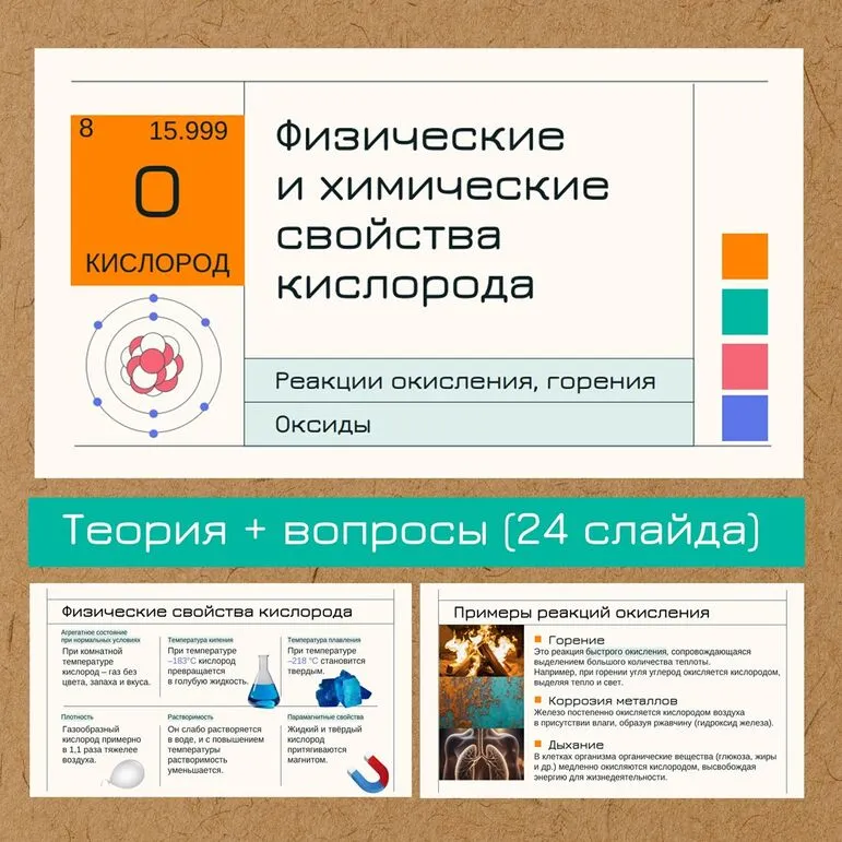 Физические и химические свойства кислорода (реакции окисления, горение). Понятие об оксидах