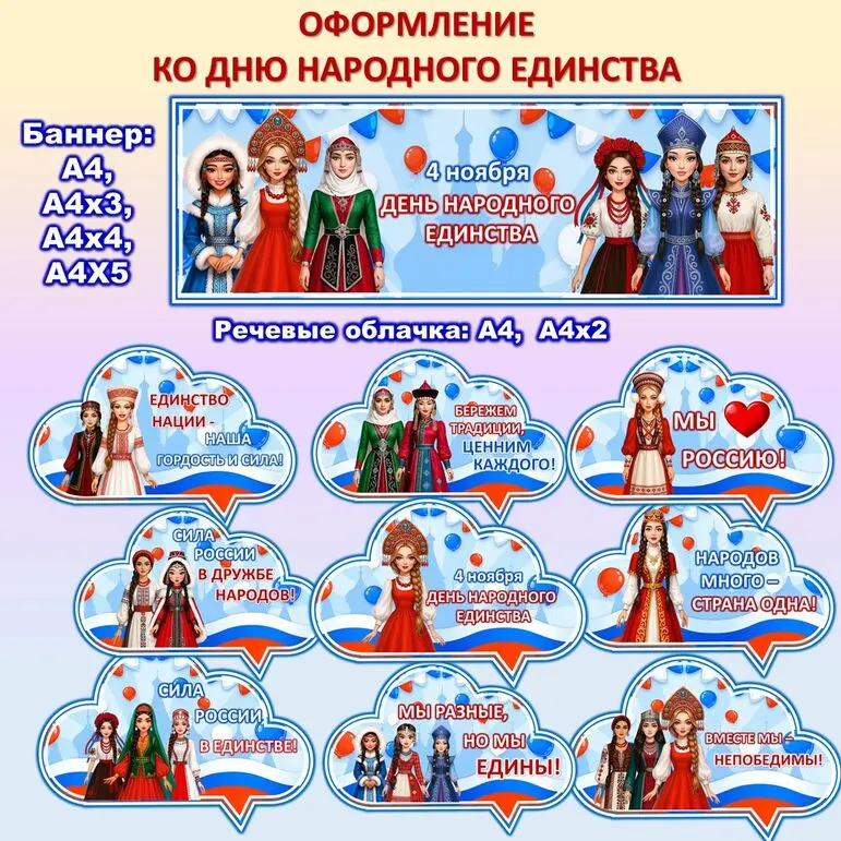 Оформление ко Дню народного единства. 4 ноября. Разговоры о важном. Речевые облачка ко Дню народного единства.