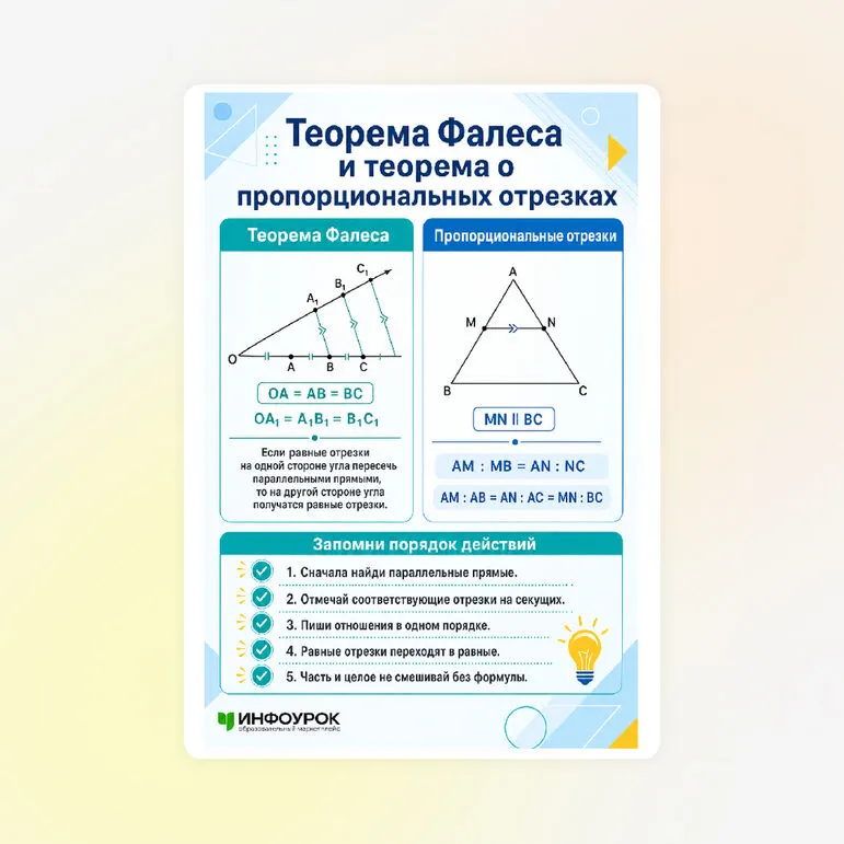 Памятка «Теорема Фалеса и теорема о пропорциональных отрезках»