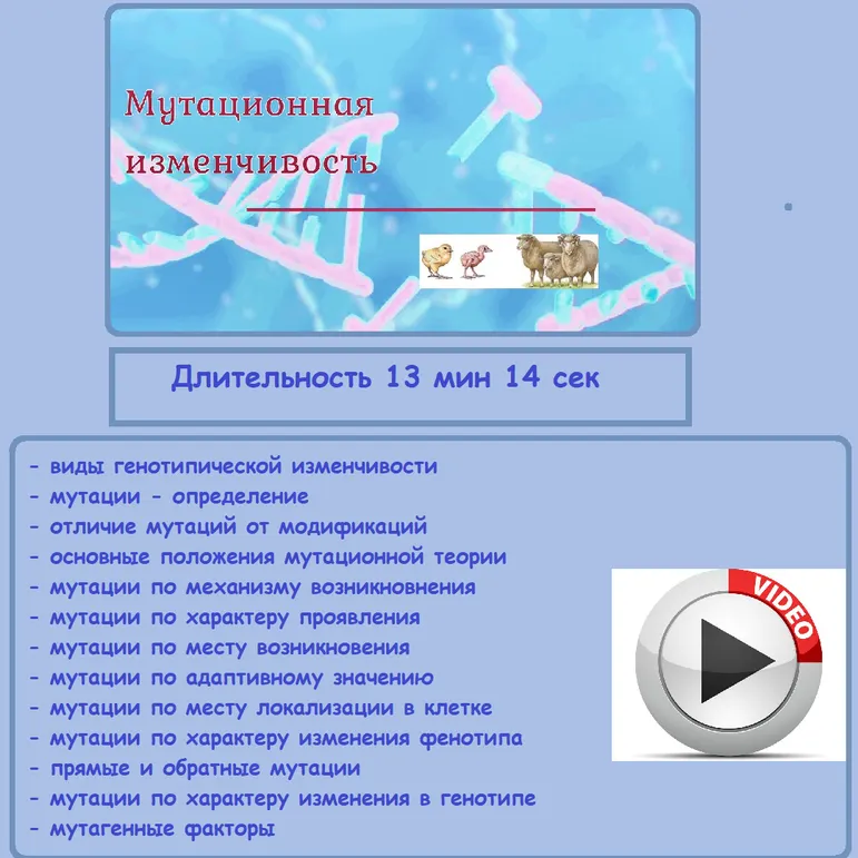 Видеоурок «Мутационная изменчивость» Биология 10 кл (углубленный уровень)