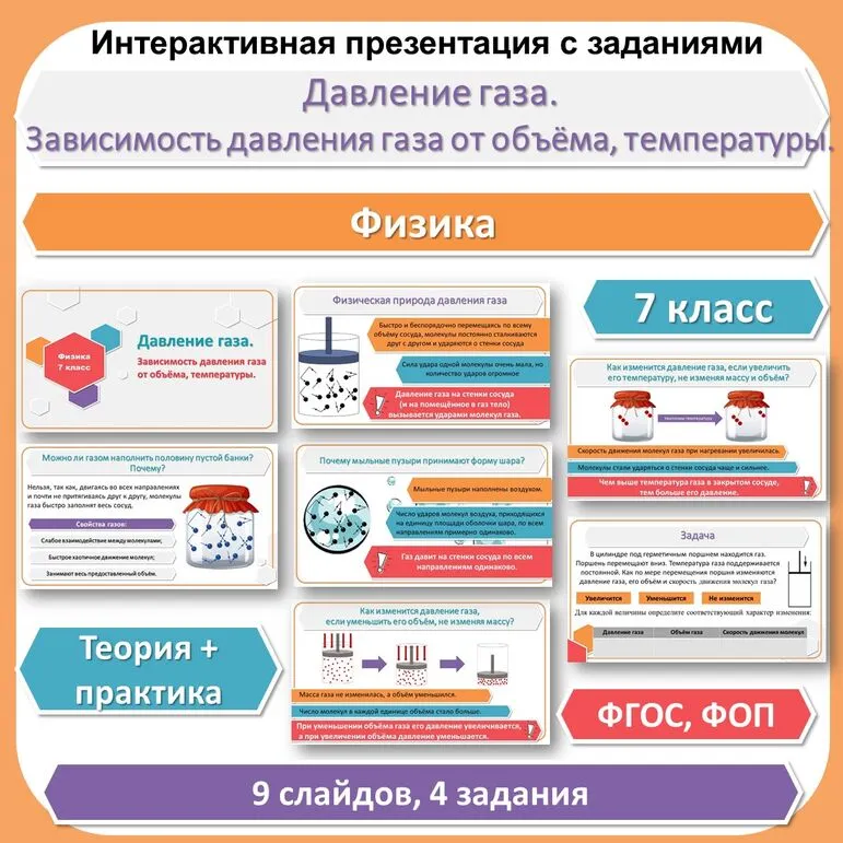 Давление газа. Зависимость давления газа от объёма, температуры.