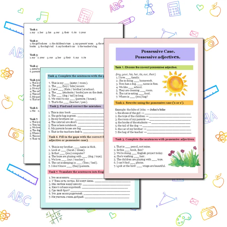 Рабочий лист по английскому языку «Possessive Case & Possessive Adjectives»