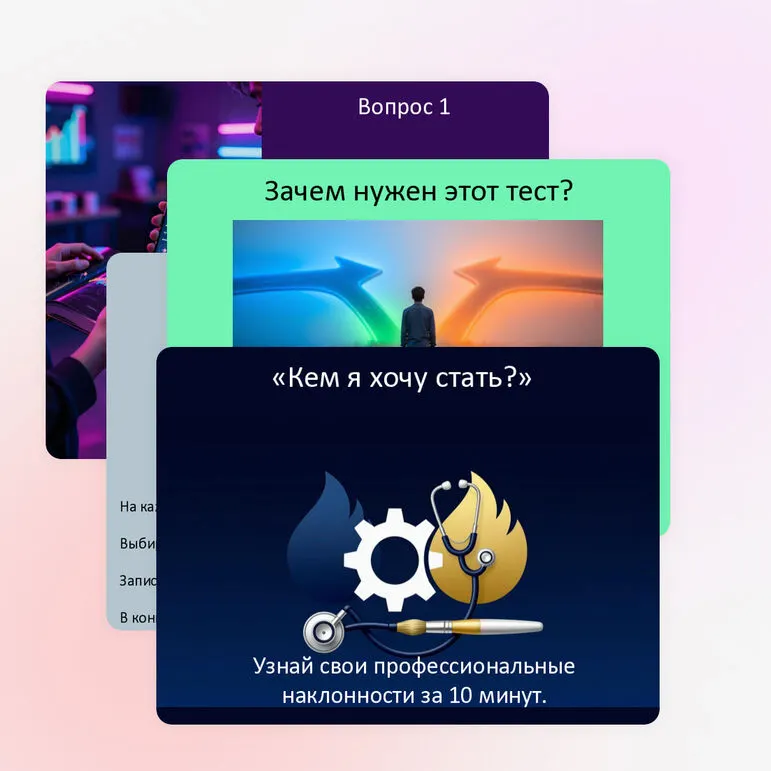 Интерактивная профориентационная презентация Тест: «Кем я хочу стать?» для старшеклассников