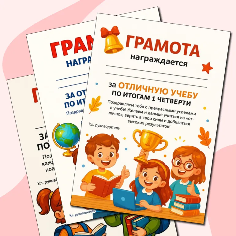 Грамоты за отличную и хорошую учебу по окончании 1 четверти