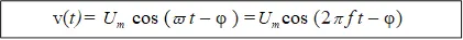         v(t)=   cos ( t – φ ) = cos (2 f t – φ)


