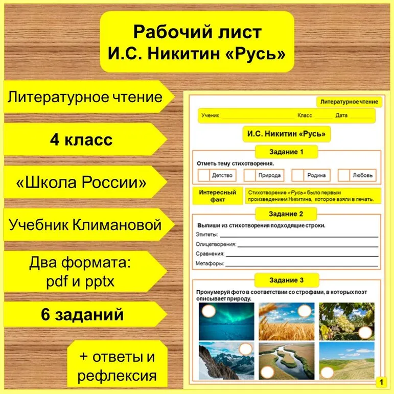Рабочий лист по теме: Иван Саввич Никитин «Русь»
