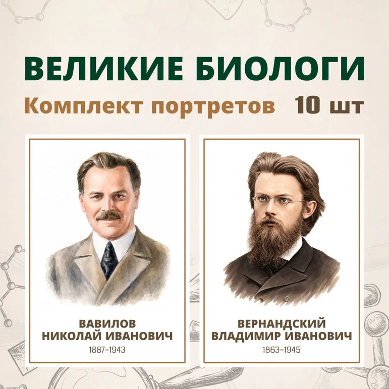 Комплект портретов «Великие биологи» (10 шт.) для оформления кабинета биологии