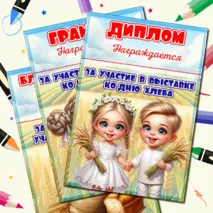 Шаблоны дипломов для детей и родителей за участие в выставке ко дню хлеба.