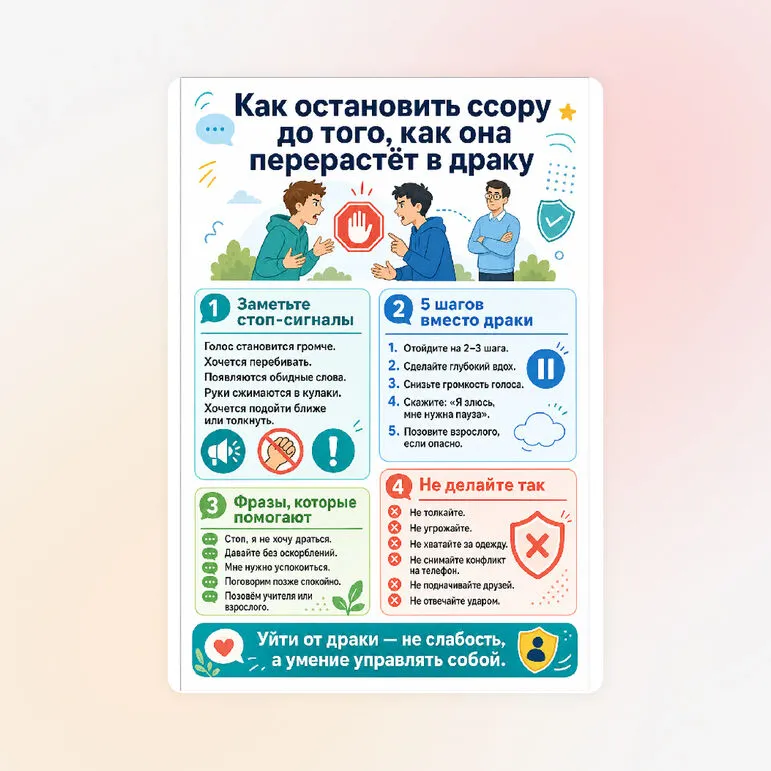 Памятка «Как остановить ссору до того, как она перерастёт в драку»