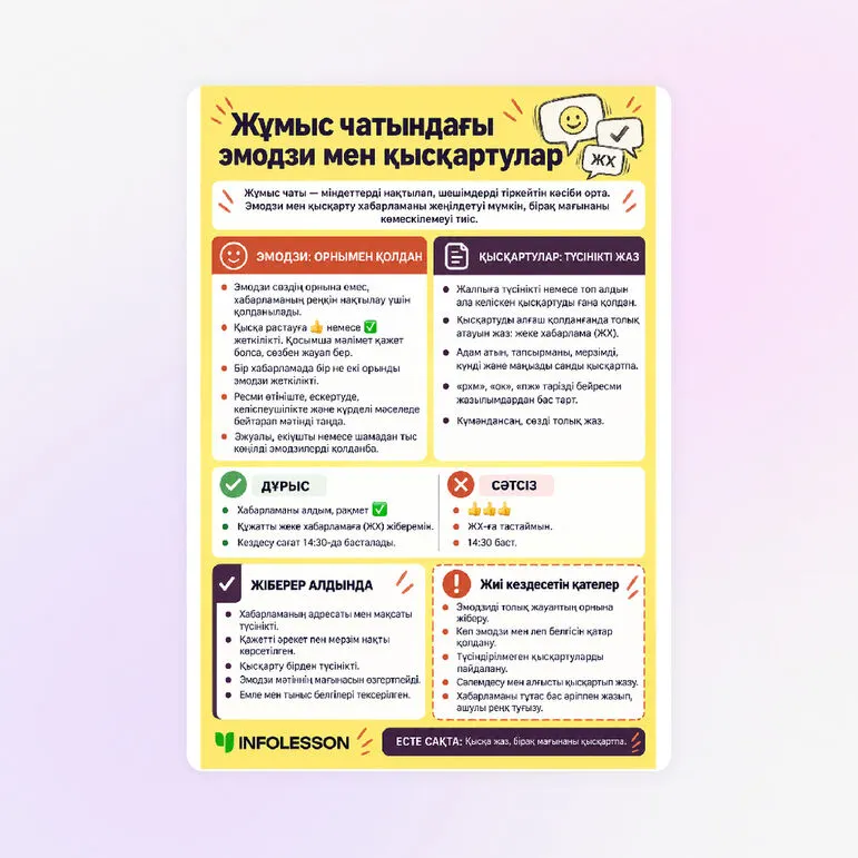 Жадынама «Жұмыс чатындағы эмодзи мен қысқартулар»