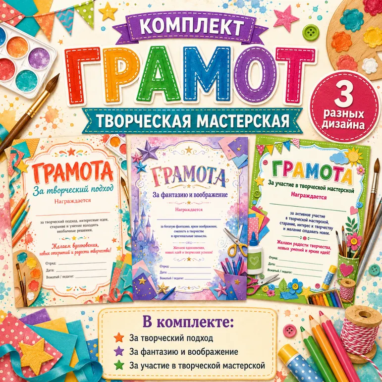 Комплект грамот для летнего лагеря «Творческая мастерская»