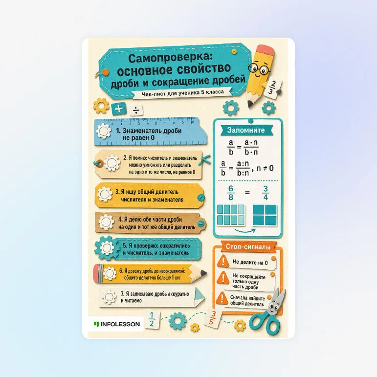 Чек-лист «Самопроверка: Основное свойство обыкновенной дроби. Сокращение дробей»