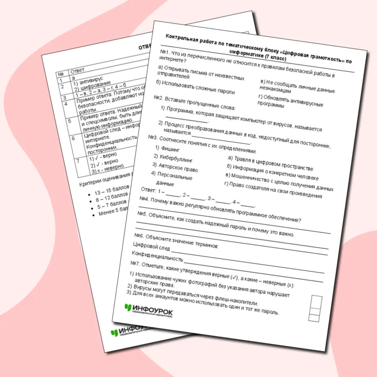 Контрольная работа по тематическому блоку «Цифровая грамотность» по информатике (7 класс)