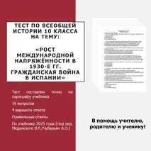 Тест по теме «Рост международной напряжённости в 1930-е гг. Гражданская война в Испании»