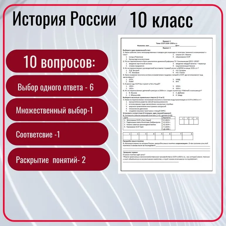 Обобщающий тест по теме «Советский Союз в 1920–1930‑е гг.»