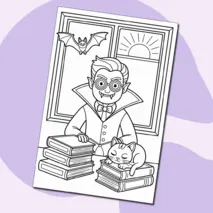 Вампир с книгами — Раскраска для детей