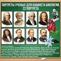 Оформление кабинета биологии. Портреты ученых, 22 портрета