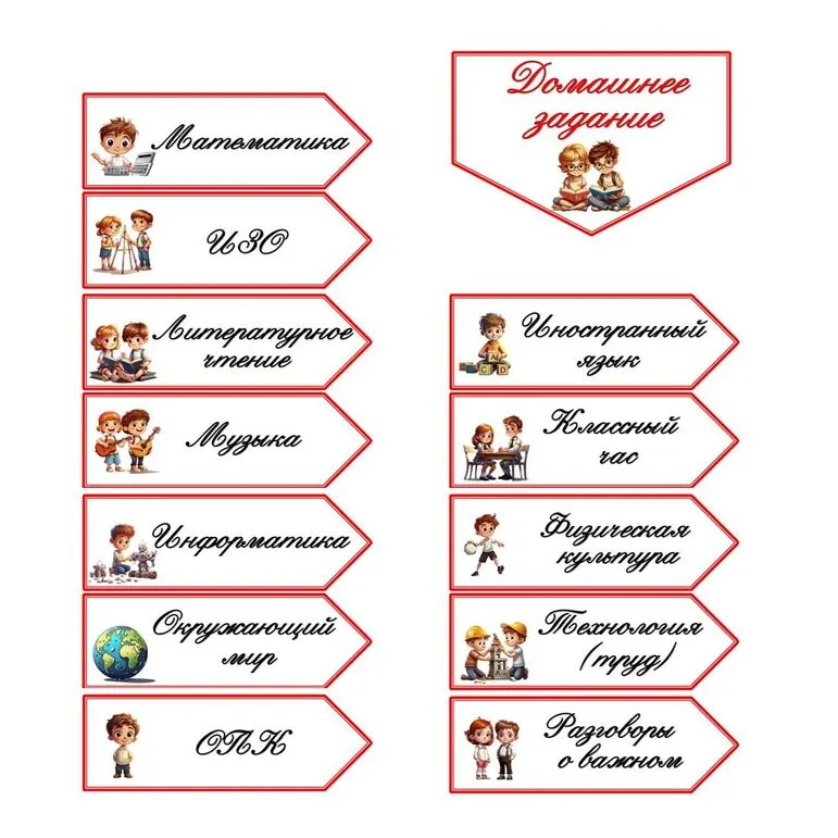 Указатели предметов на доску. Начальная школа. Добавлен редактируемый файл.