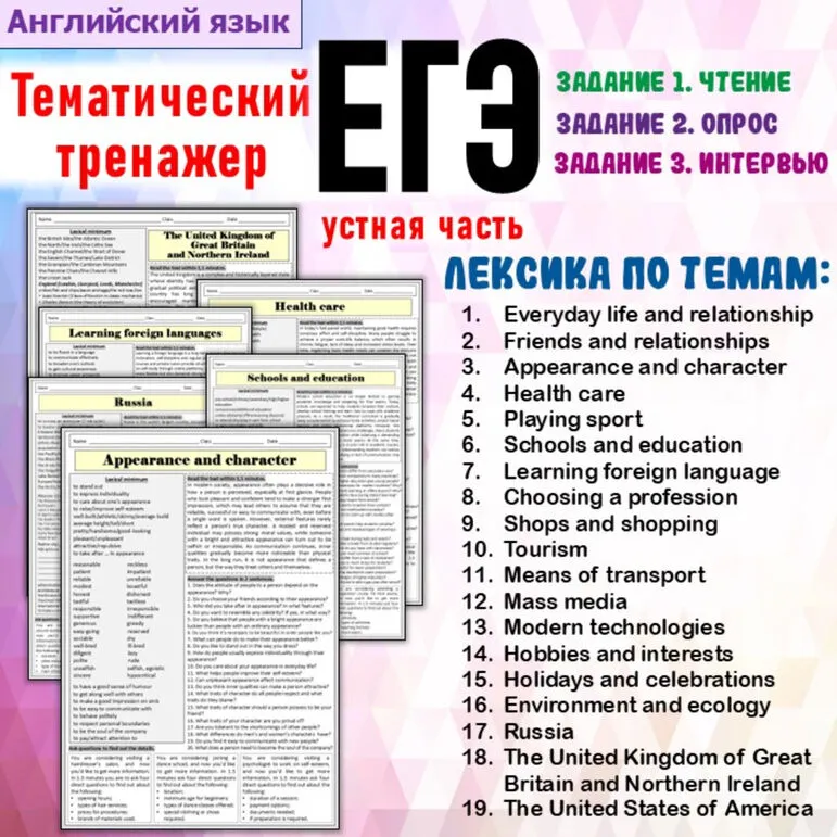 Тематический тренажёр заданий устной части ЕГЭ по английскому языку