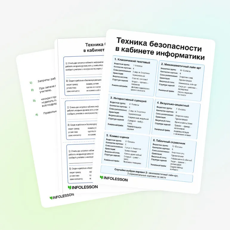 Карточки «Техника безопасности в кабинете информатики»