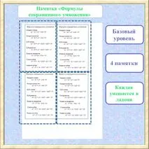 Памятка закладка наклейка по алгебре «Формулы сокращенного умножения» 7-11 класс базовый уровень