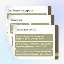 Частные случаи параллелограммов (прямоугольник, ромб, квадрат), их признаки и свойства.