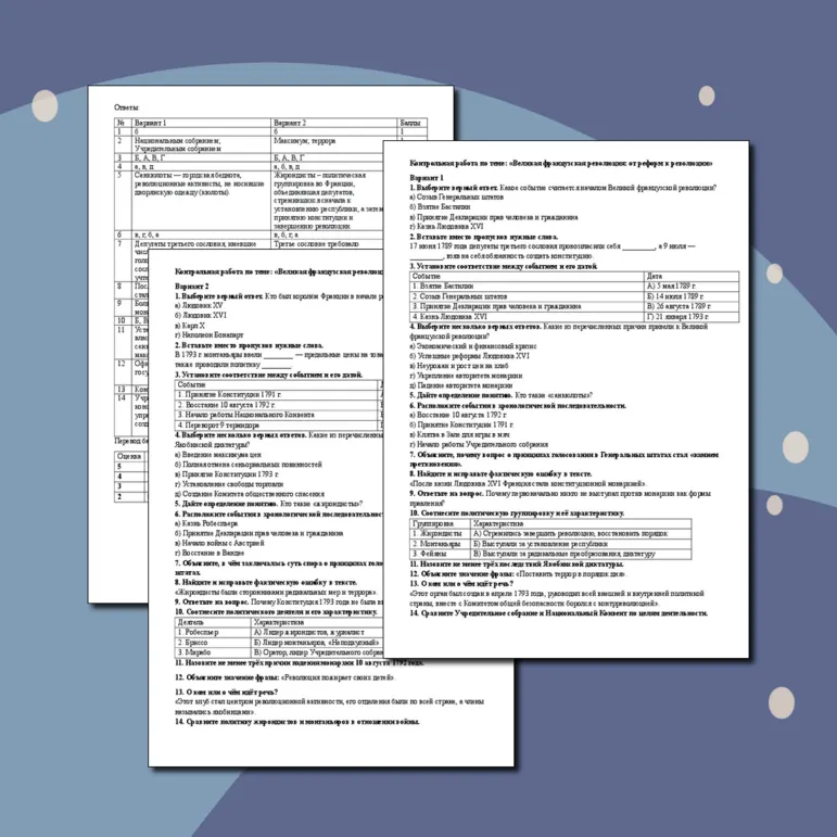 Контрольная работа по теме: «Великая французская революция: от реформ к революции»