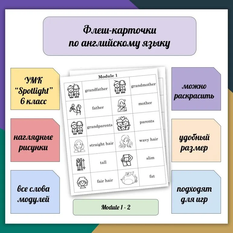 Карточки по словам Module 1, Module 2 