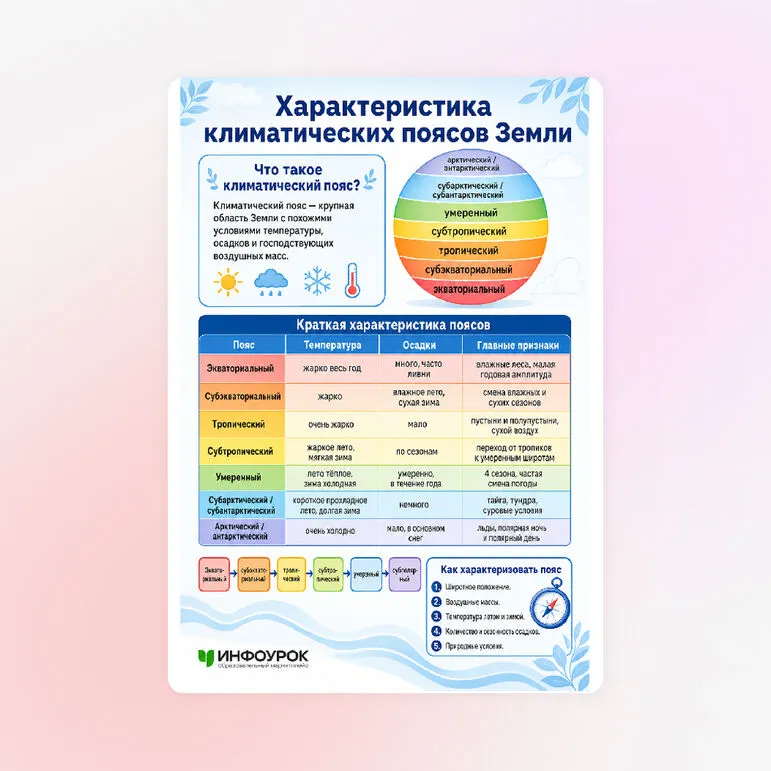 Памятка «Характеристика климатических поясов Земли»