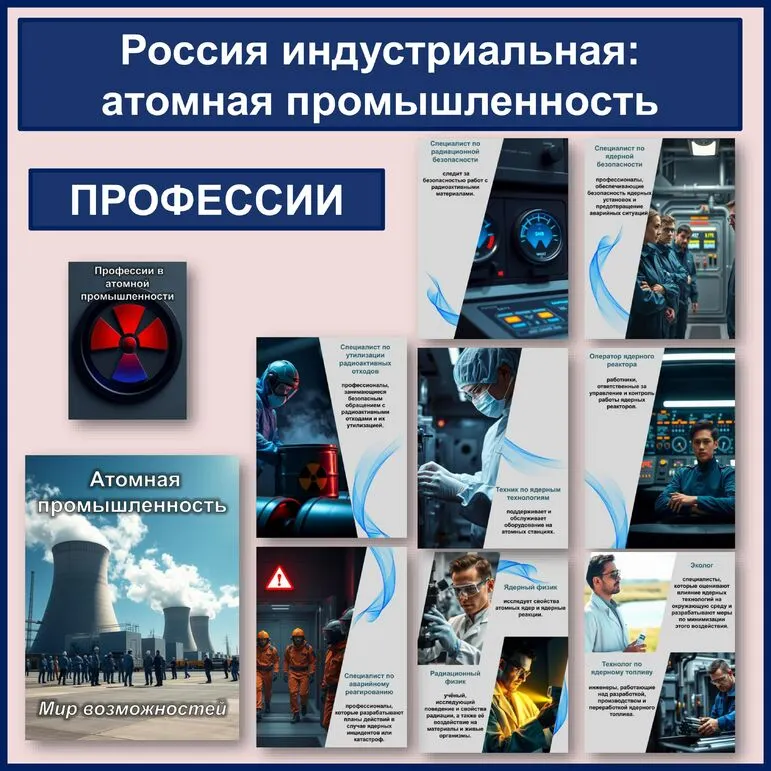 Россия индустриальная: атомная промышленность. Профессии. Листы для оформления.