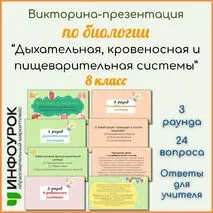 Викторина-презентация по биологии «Дыхательная, кровеносная и пищеварительная системы», 8 класс