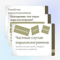Частные случаи параллелограммов (прямоугольник, ромб, квадрат), их признаки и свойства.