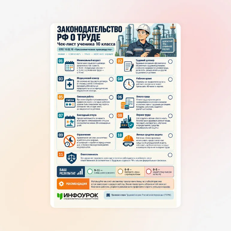 Чек-лист «Законодательство РФ о труде. 11 пунктов проверки знаний основ трудового законодательства. 18.02.10 Коксохимическое производство»