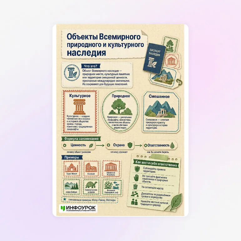 Памятка «Объекты Всемирного природного и культурного наследия»