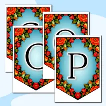 Оформление на 12 июня «День России»: растяжка, флажки с тематическими графическими элементами. Добавлен редактируемый файл.