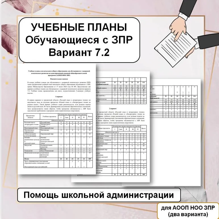 Учебные планы для НОО ЗПР (вариант 7.2)