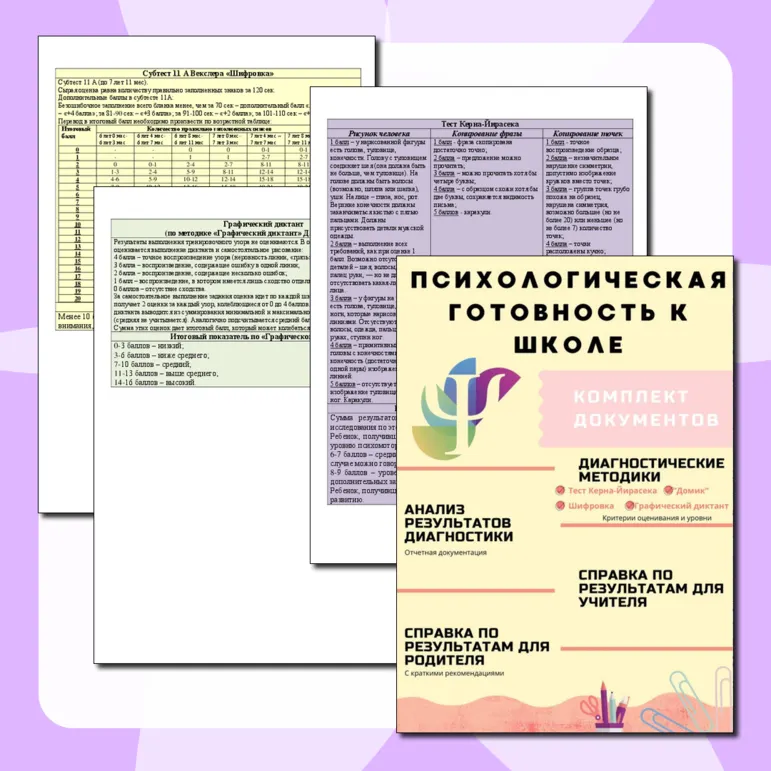 Диагностика психологической готовности к школе: комплект документов
