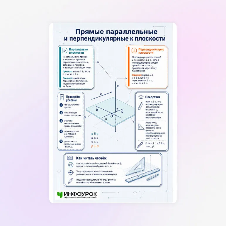 Памятка «Прямые параллельные и перпендикулярные к плоскости»