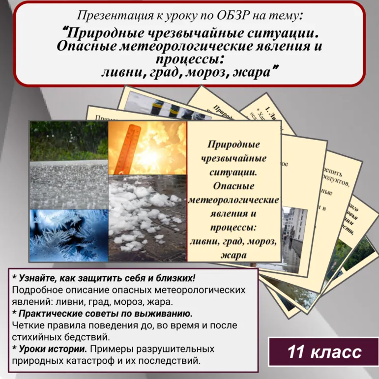 Презентация к уроку по ОБЗР на тему: “Природные чрезвычайные ситуации. Опасные метеорологические явления и процессы: ливни, град, мороз, жара”