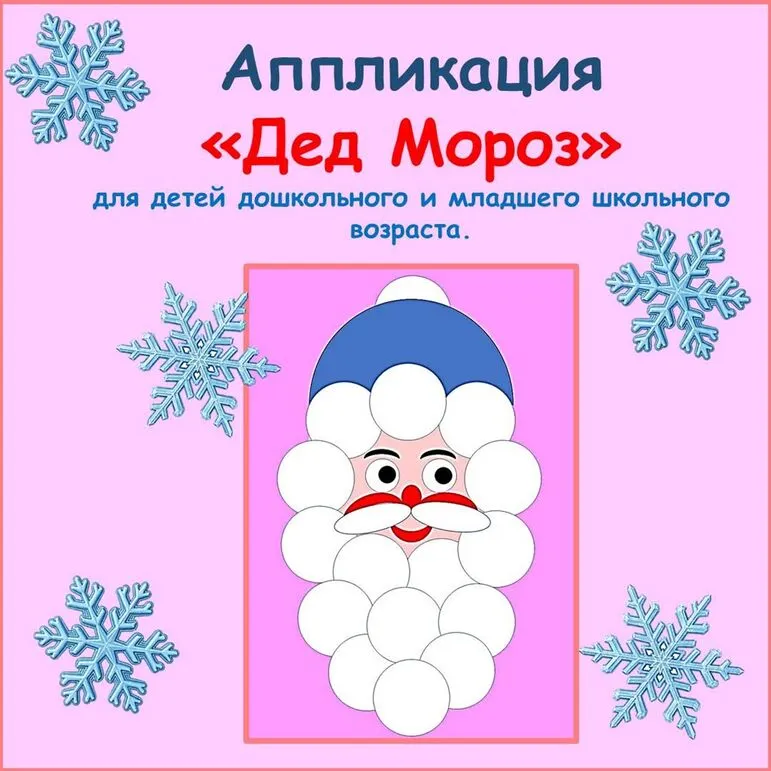 Аппликация «Дед Мороз» для детей дошкольного и младшего школьного возраста.