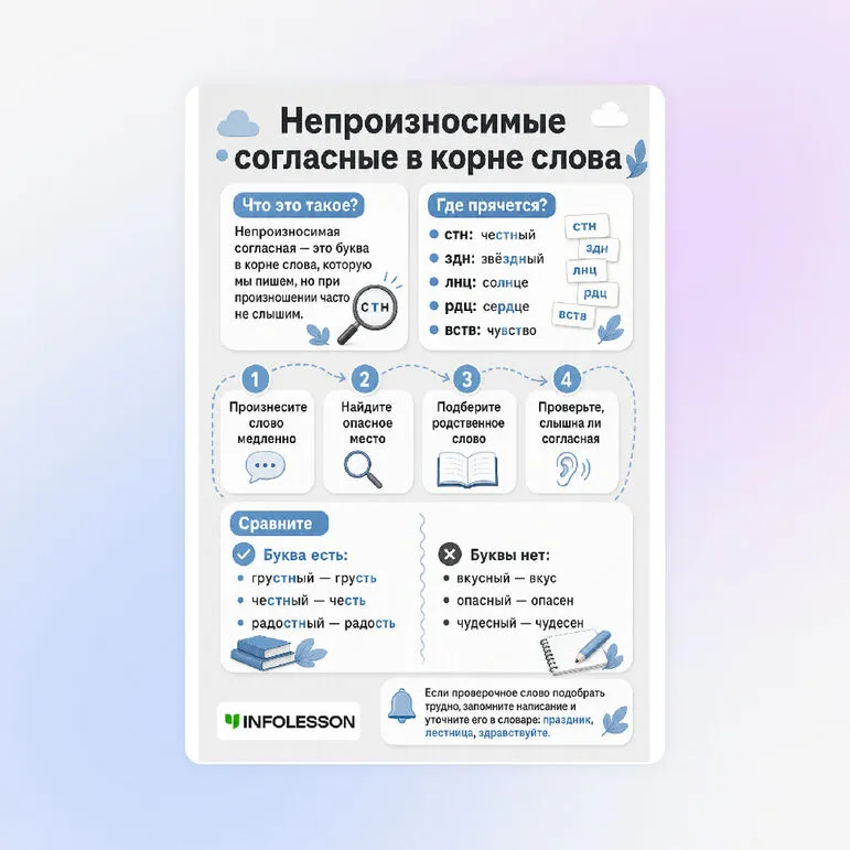 Памятка «Непроизносимые согласные в корне слова»