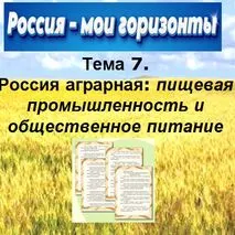 Россия -мои горизонты Тема №7: Общая характеристика отраслей: пищевая промышленность и общественное питание