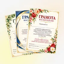 Красивые грамоты для воспитателя и помощника воспитателя