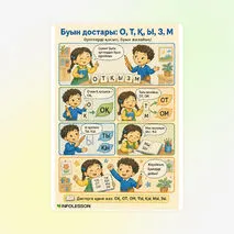 Комикс «Буындарды жазу «О», «Т», «Қ», «Ы», «З», «М» әріптері»