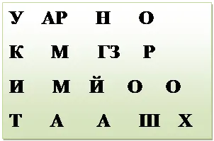 Надпись: У    АР      Н      О
К      М      ГЗ     Р
И      М    Й     О     О
Т      А       А      Ш    Х
