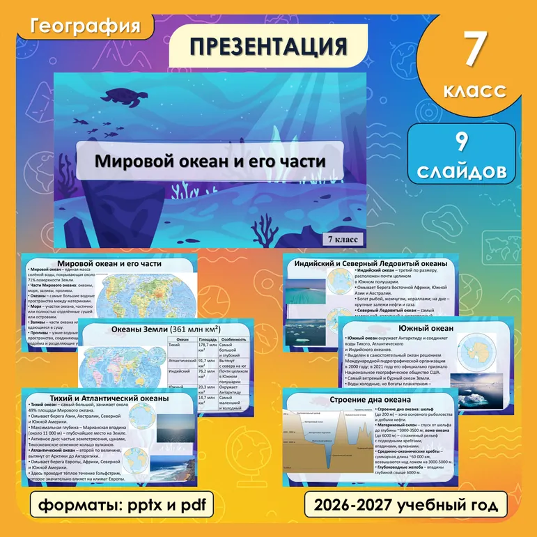 Презентация «Мировой океан и его части» по географии, 7 класс